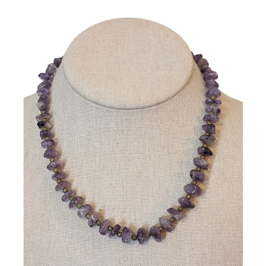 Vintage Natural Amethyst Chip Barrel Clasp 16" Necklace