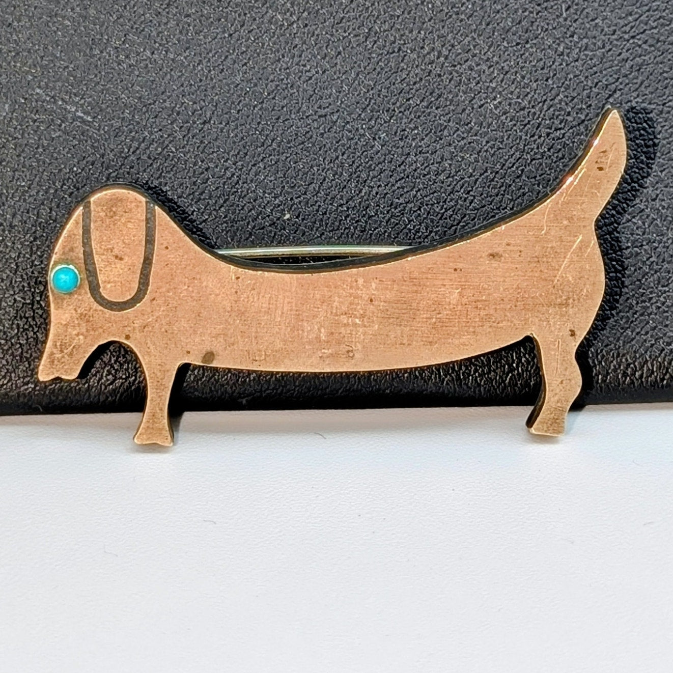 Tono Piedra Negra Taxco Mexico 1950s Sterling Silver Turquoise Modernist Dog Pin