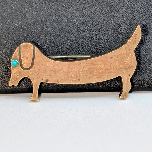 Tono Piedra Negra Taxco Mexico 1950s Sterling Silver Turquoise Modernist Dog Pin