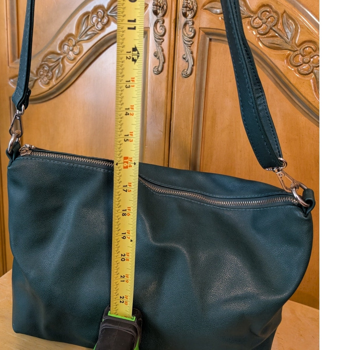 Black Rivet Forest Green Faux Leather Crossbody Top Zip Handbag