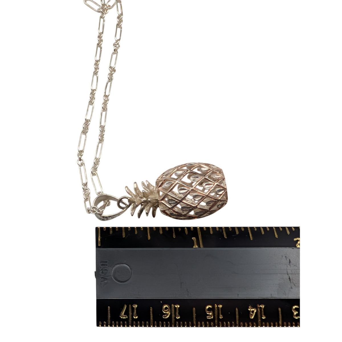 Vintage 925 Sterling Silver 3D Pineapple Pendant Unique Chain Link Necklace 7.4g