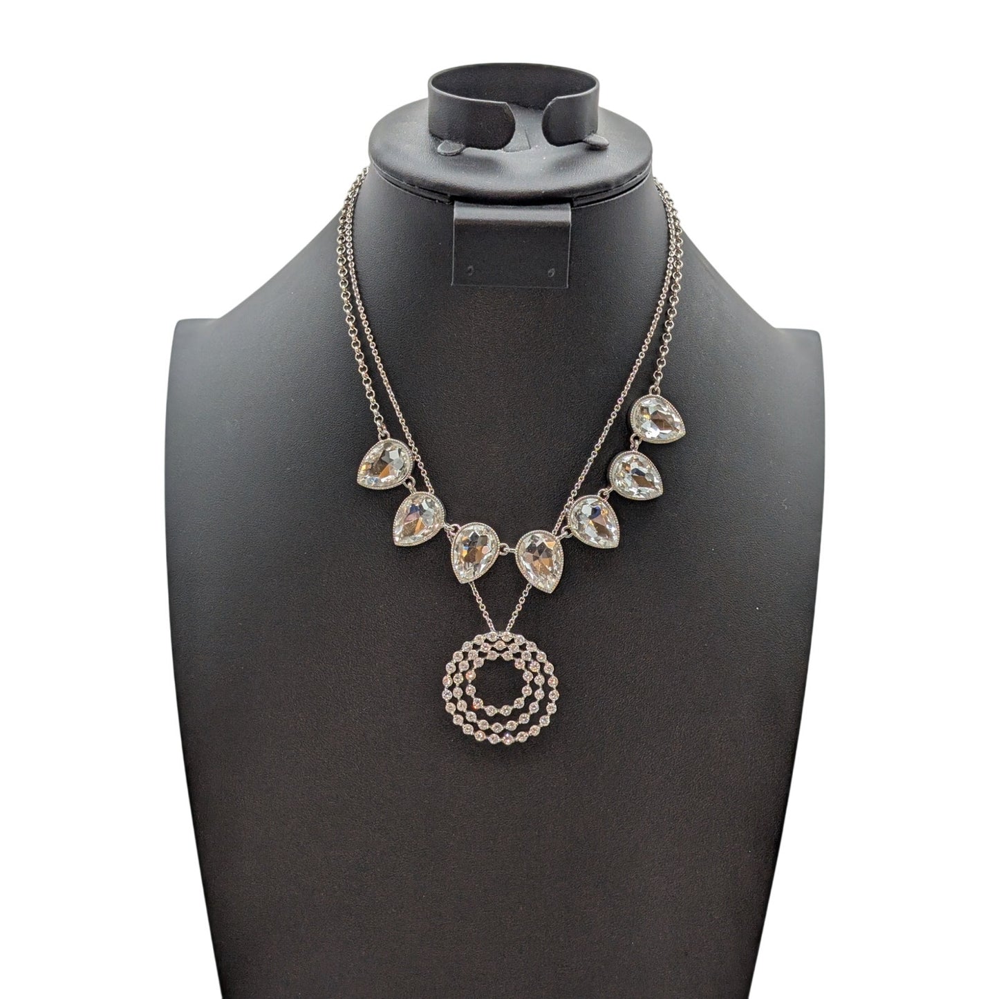 Lot of Three Faux Pearl Rhinestone Silver Tone Necklaces To Layer or Wear Alone