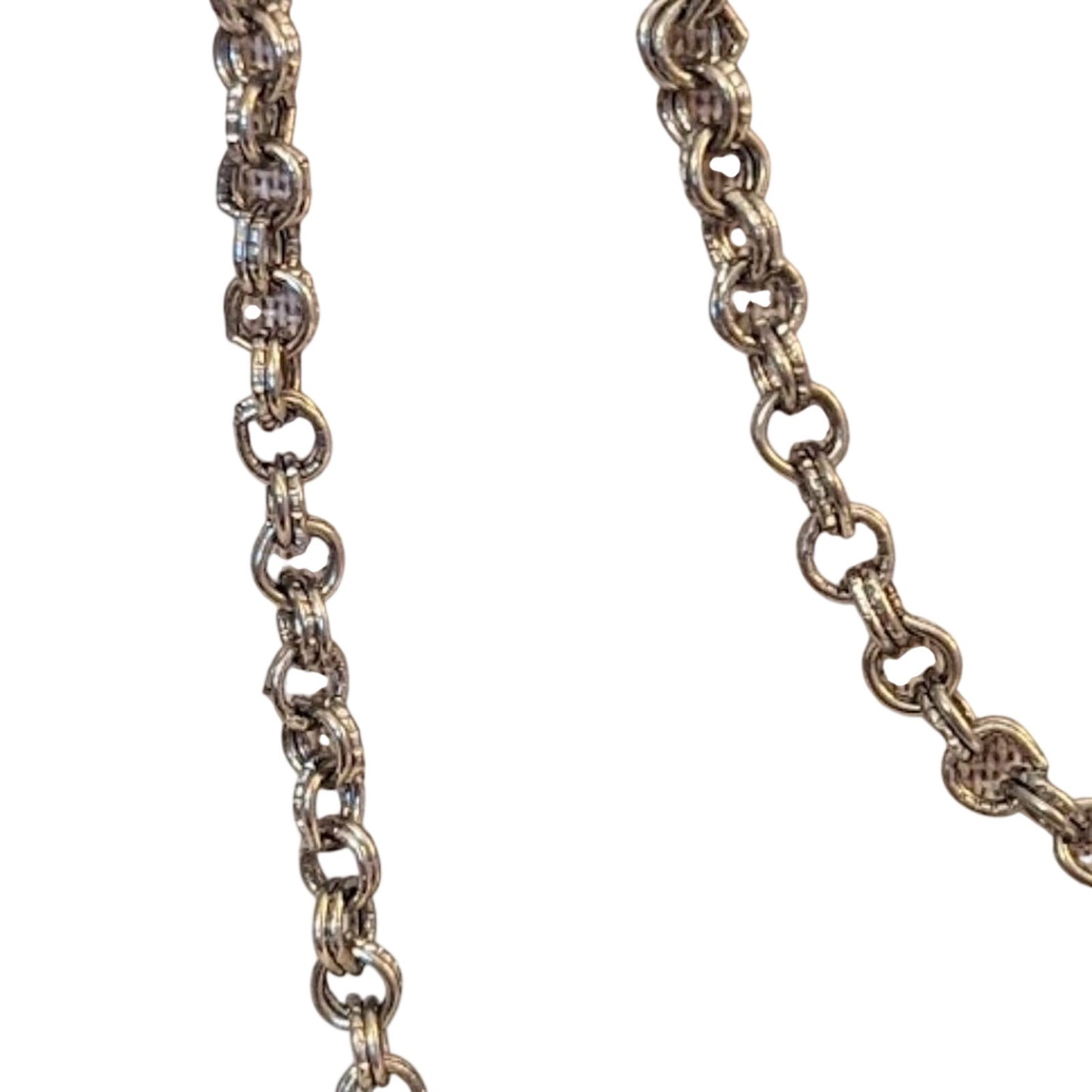 Vintage Long Etched Double Rolo Chain Silver Tone 54" Necklace