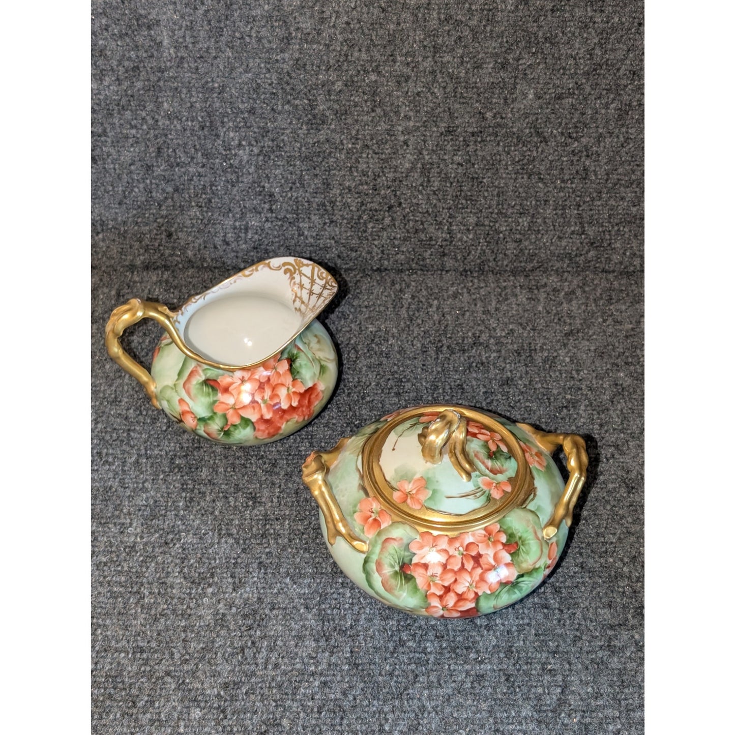Antique Jean Pouyat Limoge Made in France Hand-Painted Sugar & Creamer Set