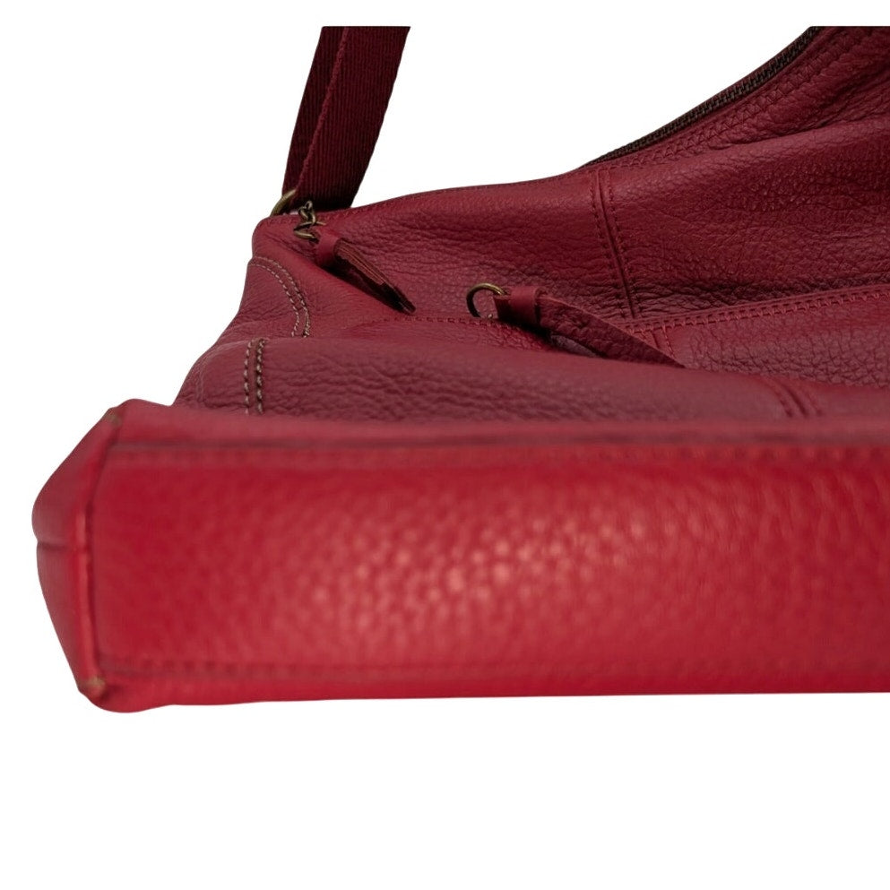 The Sak Red Pebbled Leather Canvas Adjustable Strap Crossbody Purse