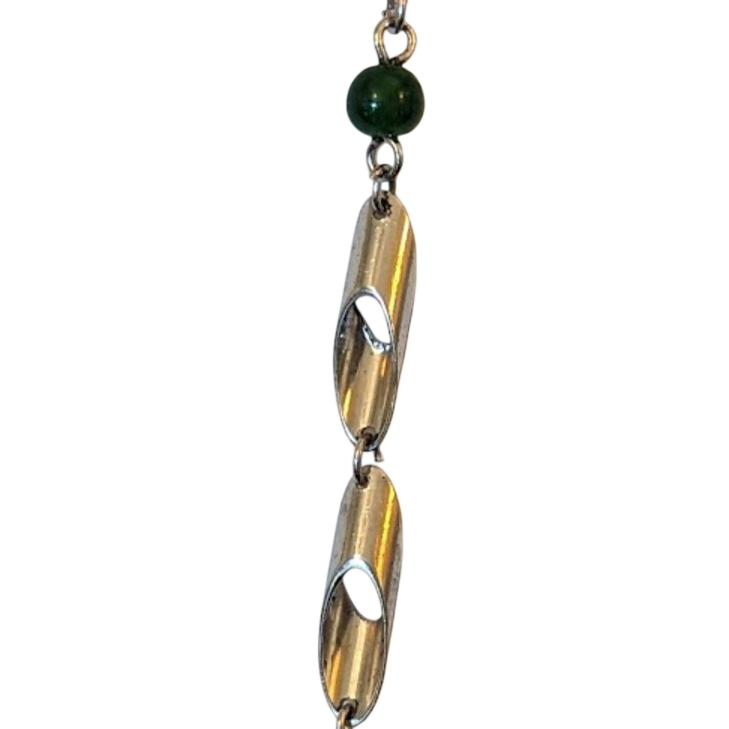 Vintage Barrel Clasp Silver Tone Tubular Green Bead Lightweight 30" Necklace