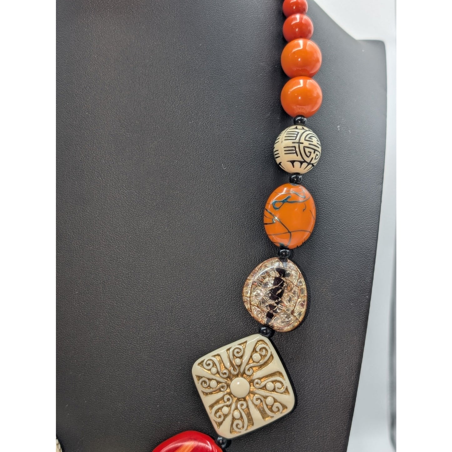 Vibrant Orange Yellow Cream Acrylic Multi-Bead 22.5"-25.5" Necklace