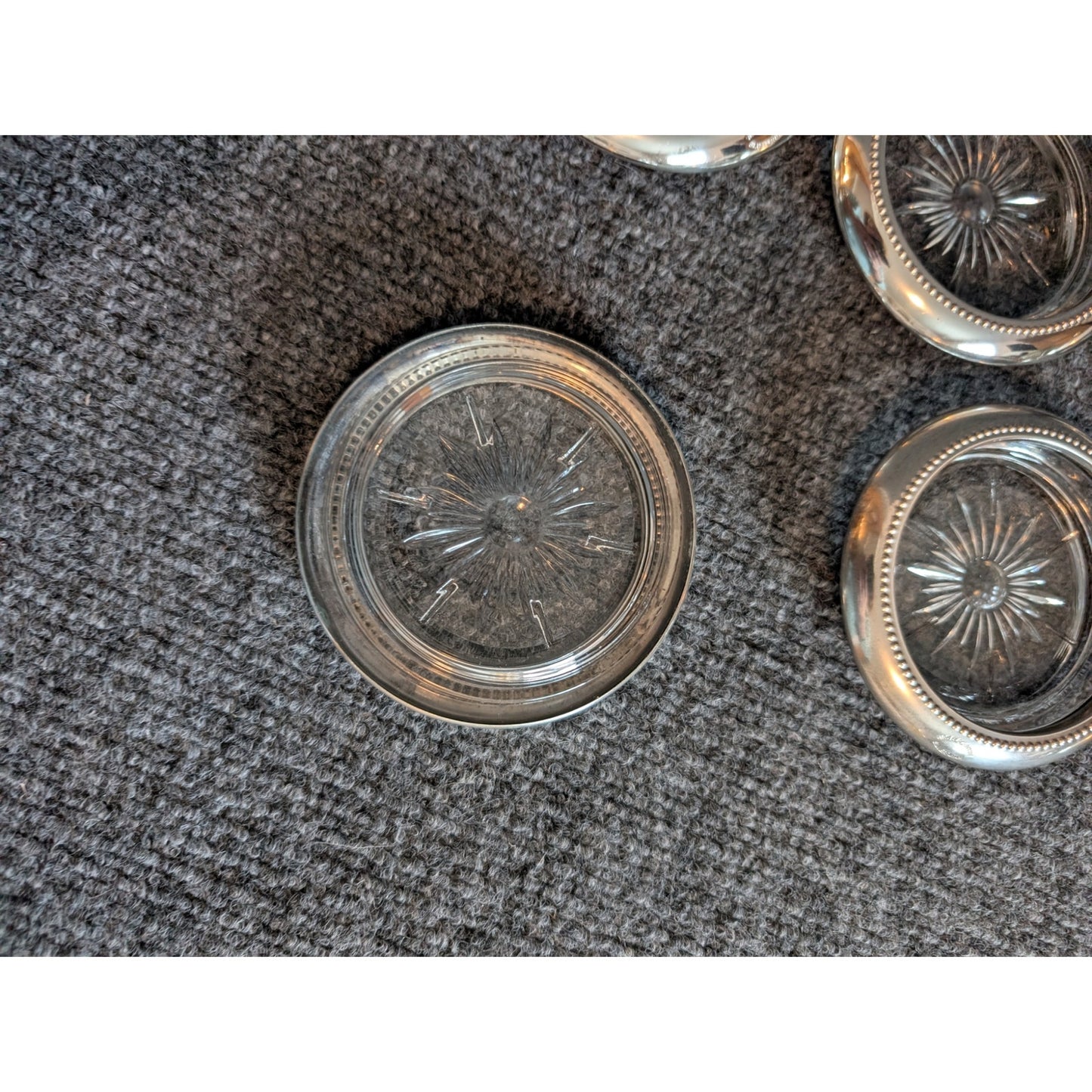 Vintage Regency Style Crystal Silverplate Coasters Set of 7 By WeS Blankinton