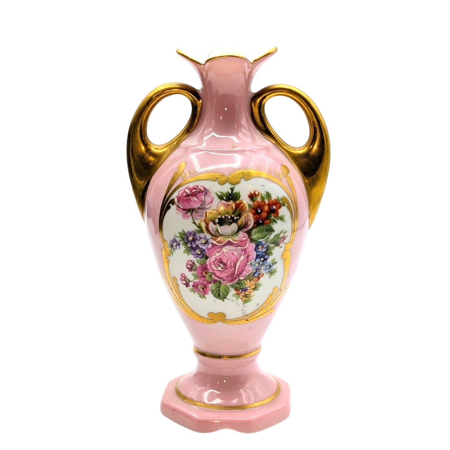 VTG/Antique Pink Gold Floral Pate de Limoges Couleuvre France Bud Vase