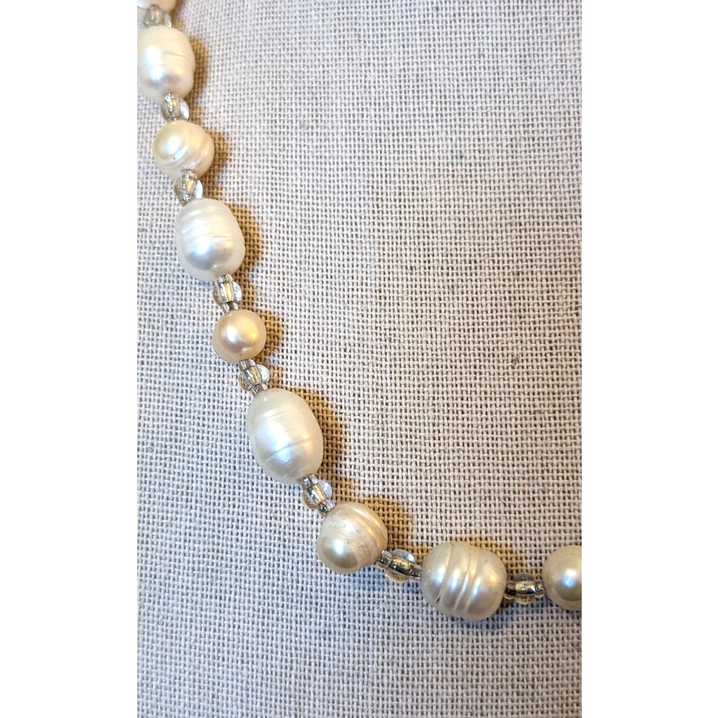 Freshwater Baroque Pearl Necklace W/ Clear Glass Bead Barrel Clasp 19" Necklace