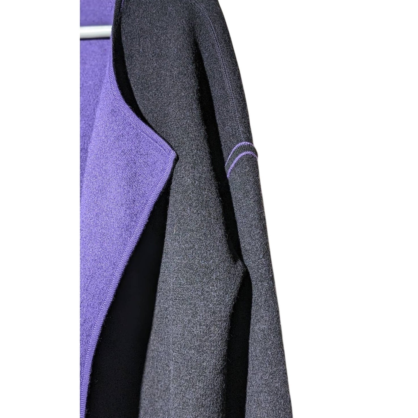 Modern Soul Open Front Black Wool Blend Cardigan w/ Purple Trim Size L