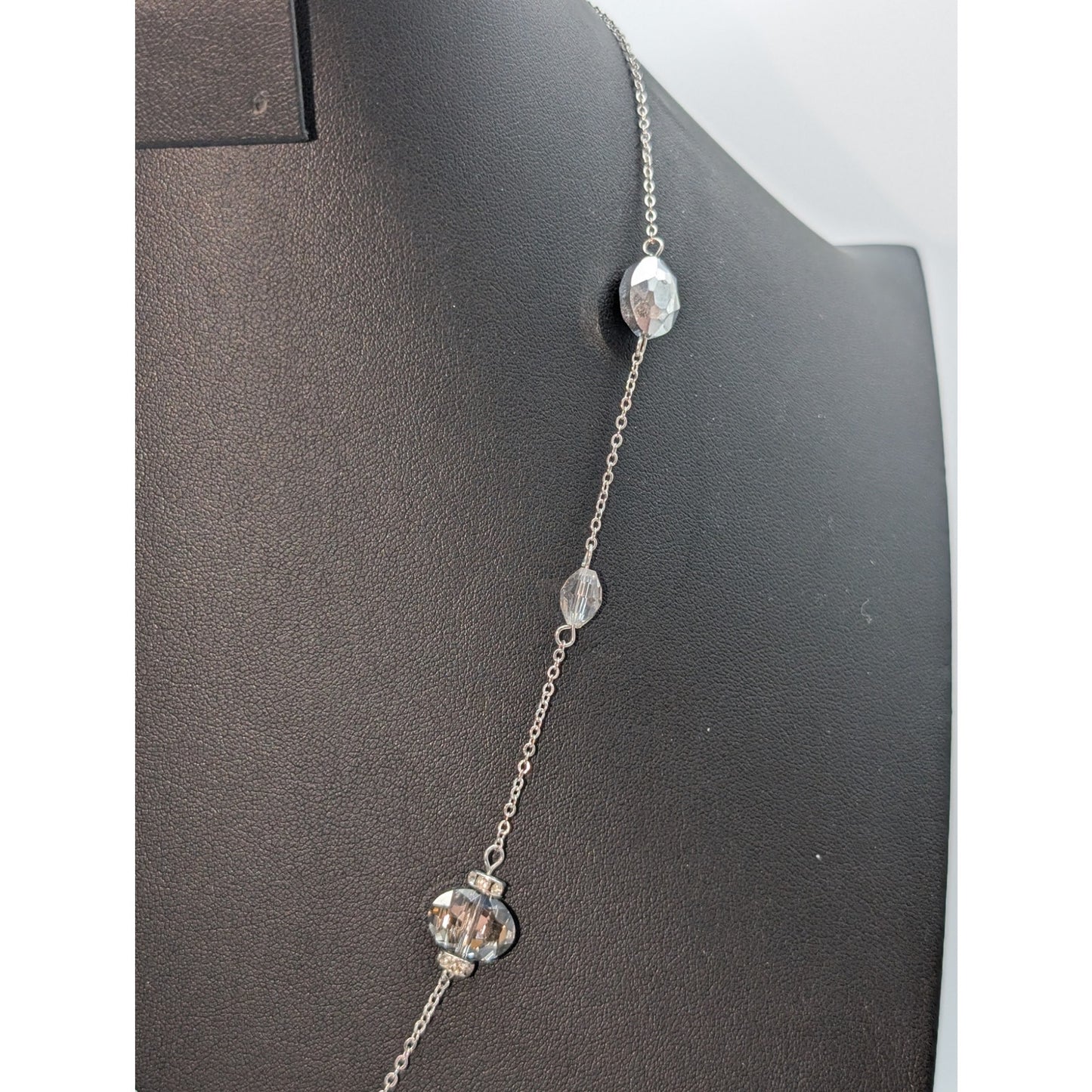 Ali-Khan New York Silver Tone Crystal Y Dangle 18"-21.25" Necklace