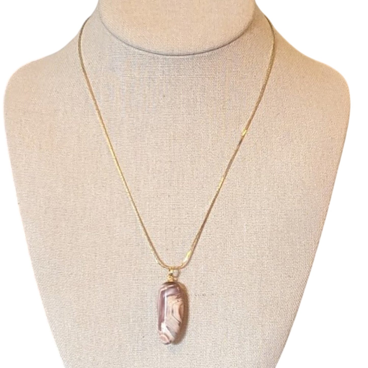 Vintage Polished Wonderstone Jasper Pendant On Beautiful Gold Tone 18" Chain
