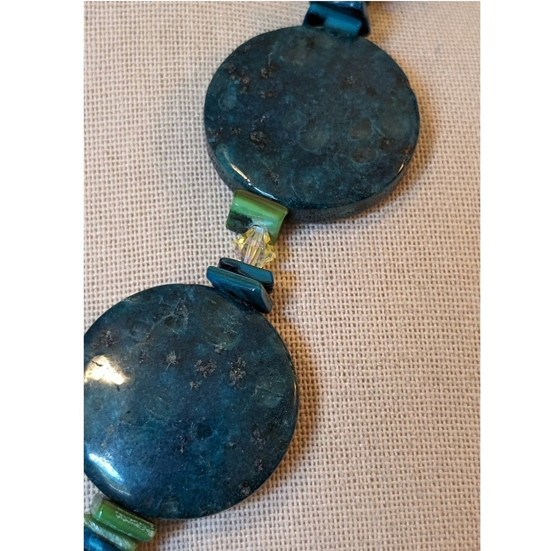 Chunky Heavy Blue Green Stone W/ Silver Toggle Clasp 20" Necklace