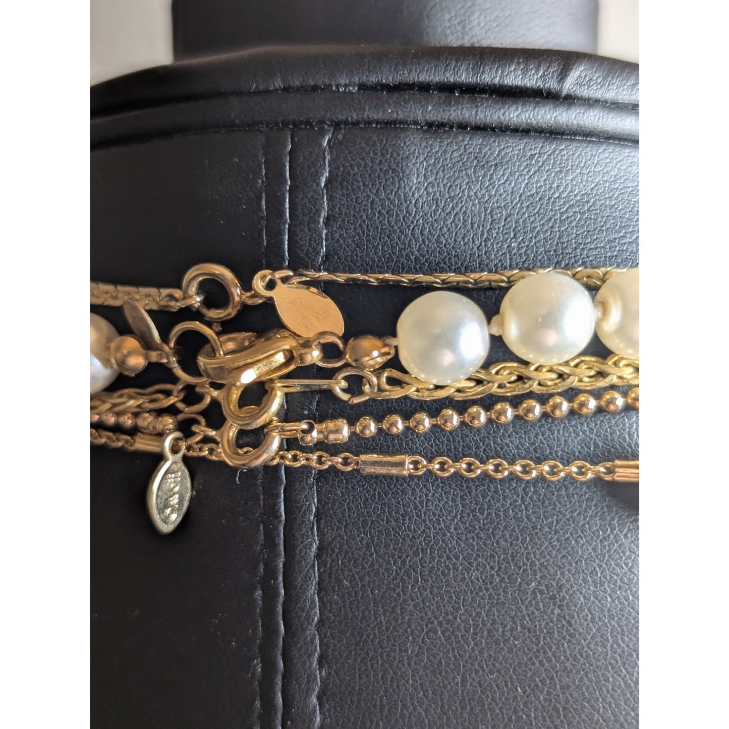 Lot of Layering Gold Tone Pearl Charm Necklaces