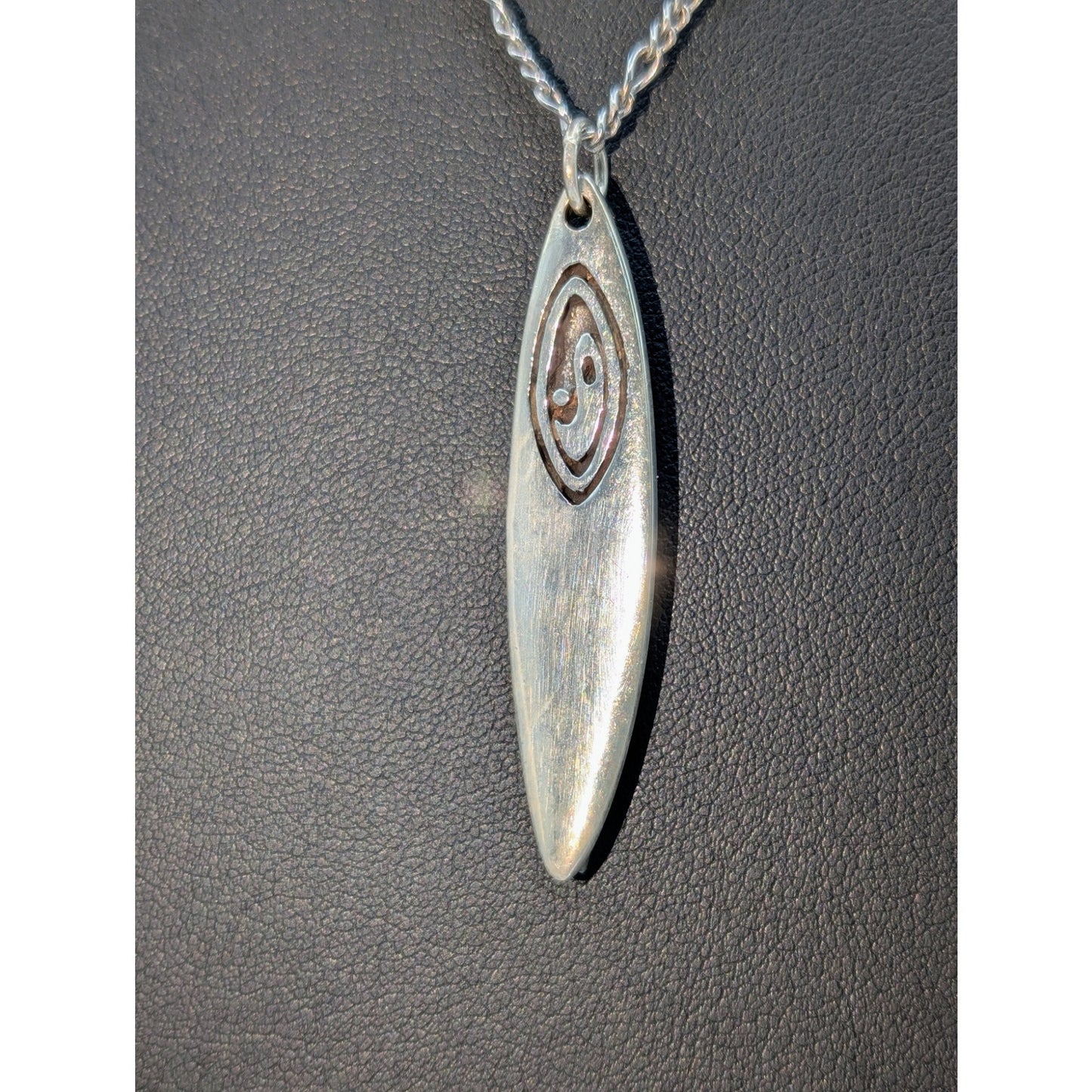925 Sterling Silver Yin Yang Surfboard Pendant 18" Figaro Chain Necklace