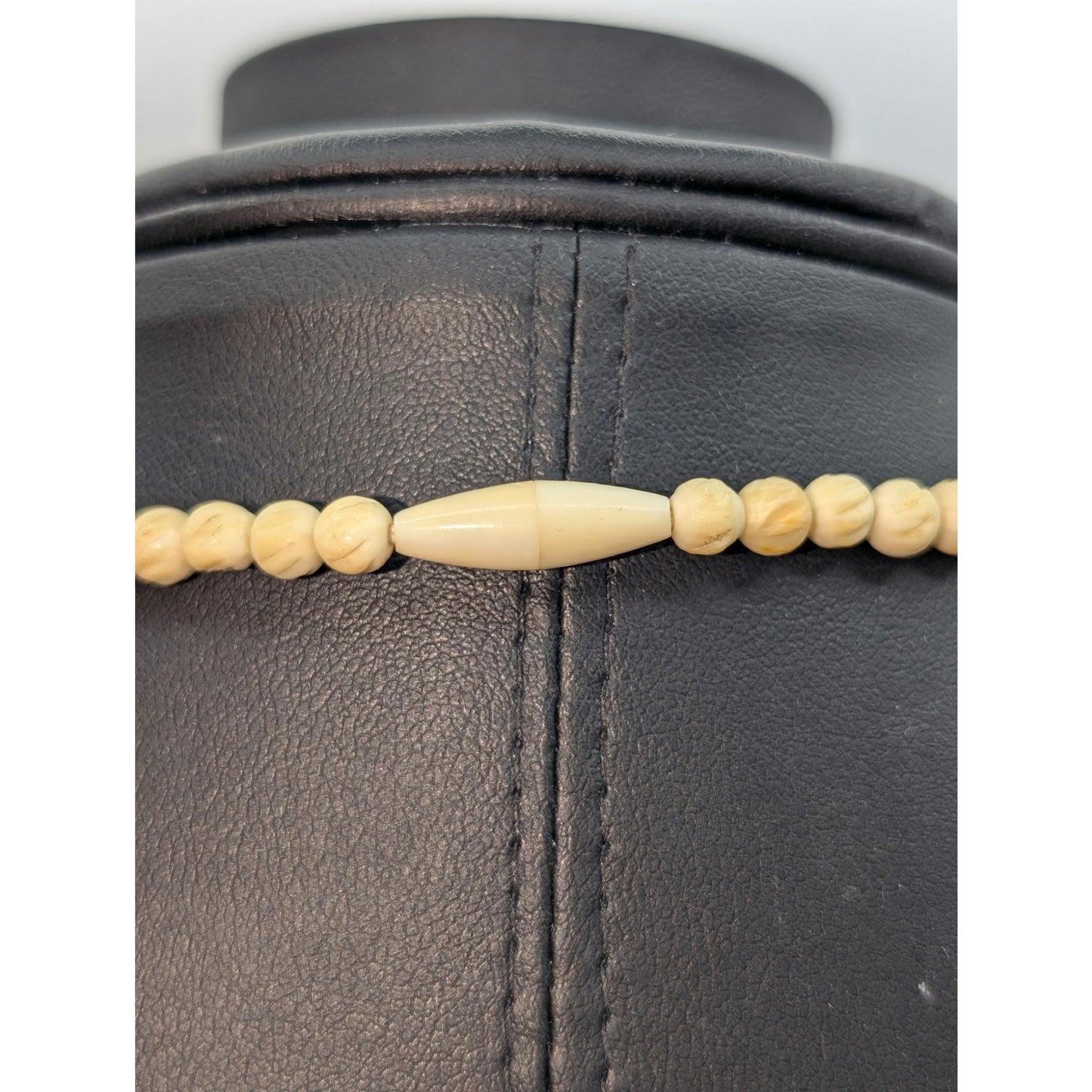 Antique Carved Celluloid Art Deco Graduated Bead 18.75" Necklace W/ Screw Clasp