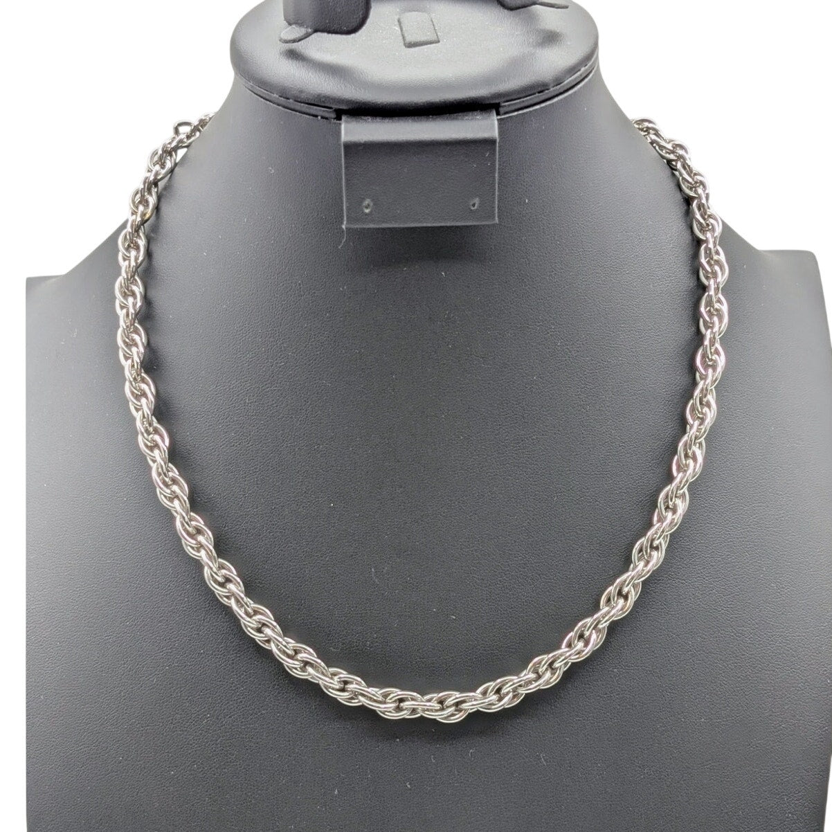 Vintage Heavy Thick Silver Tone Rope Chain Hook Clasp 20.5" Necklace