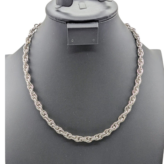 Vintage Heavy Thick Silver Tone Rope Chain Hook Clasp 20.5" Necklace