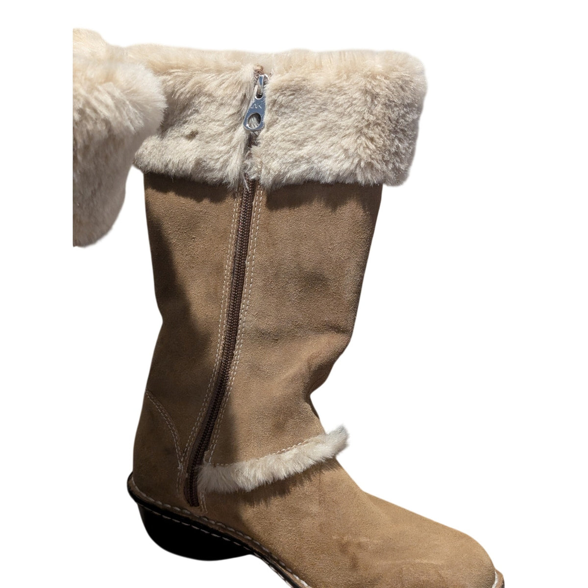 Anne Klein Akkanga Natural Tan Fur Trim Side Zip Boots Womens Size 7.5M