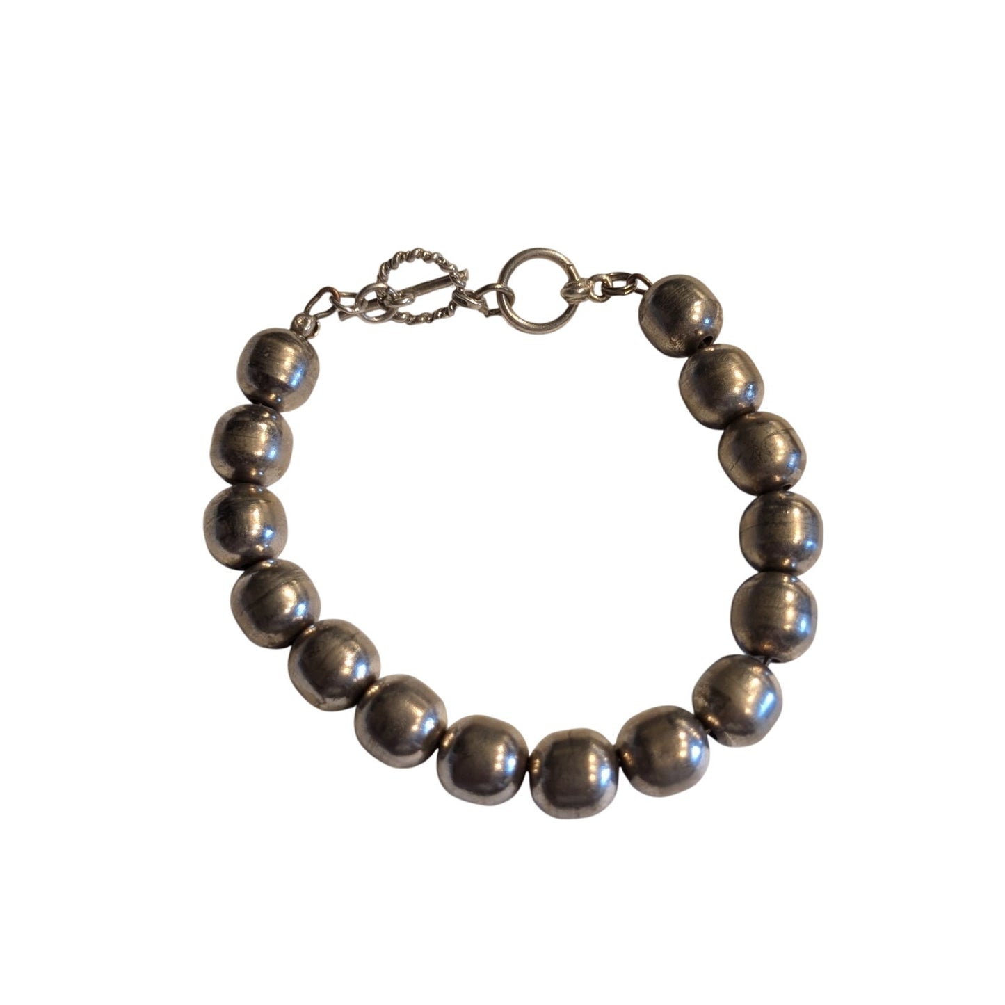Vintage SilverTone Beads Strung On Wire & 925 Sterling Silver Toggle Clasp
