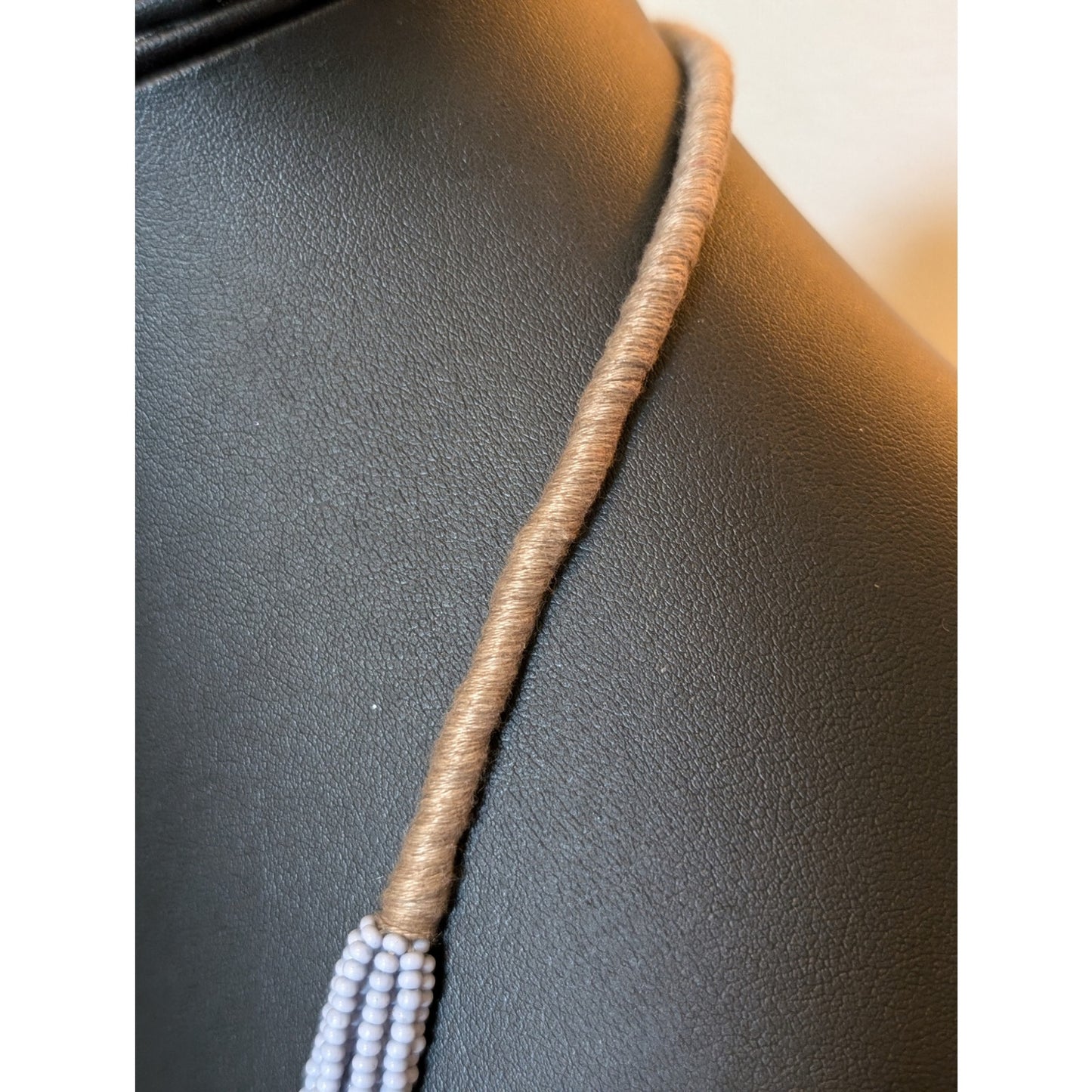 Dusty Blue Seed Bead Ten Strand Tribal Vibe Wrapped Pull Over Long 40" Necklace