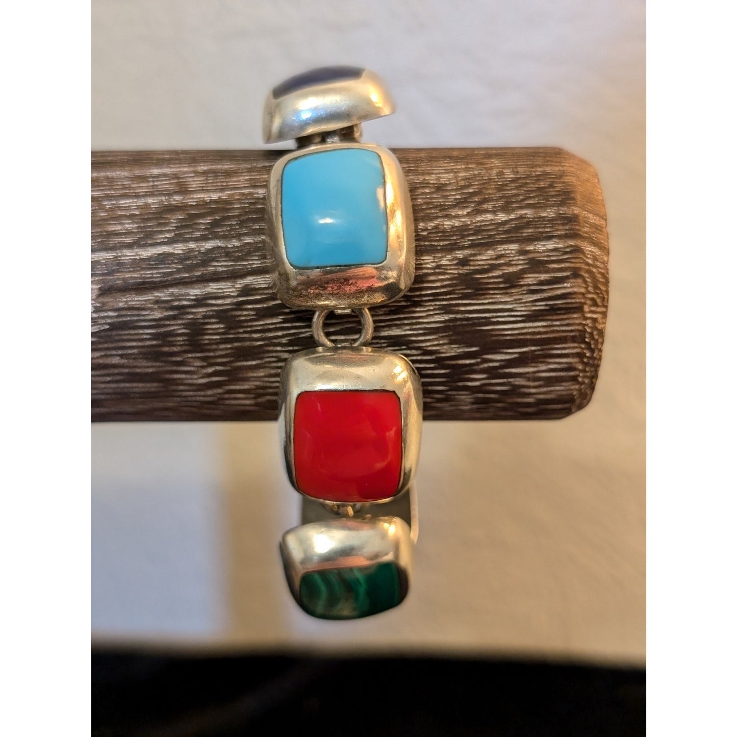 Taxco Mexico 925 Sterling Seven Stone Chunky Thick Link Bracelet