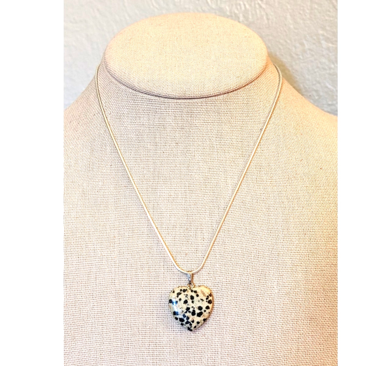 Dalmatian Jasper Heart Silver Tone 16" Necklace