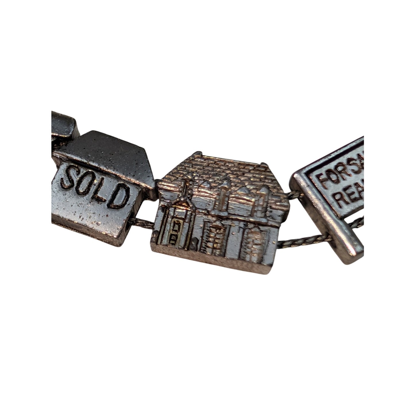 Vintage BG Slide Charm Silver Tone Realtor Bracelet 7 1/2" Long