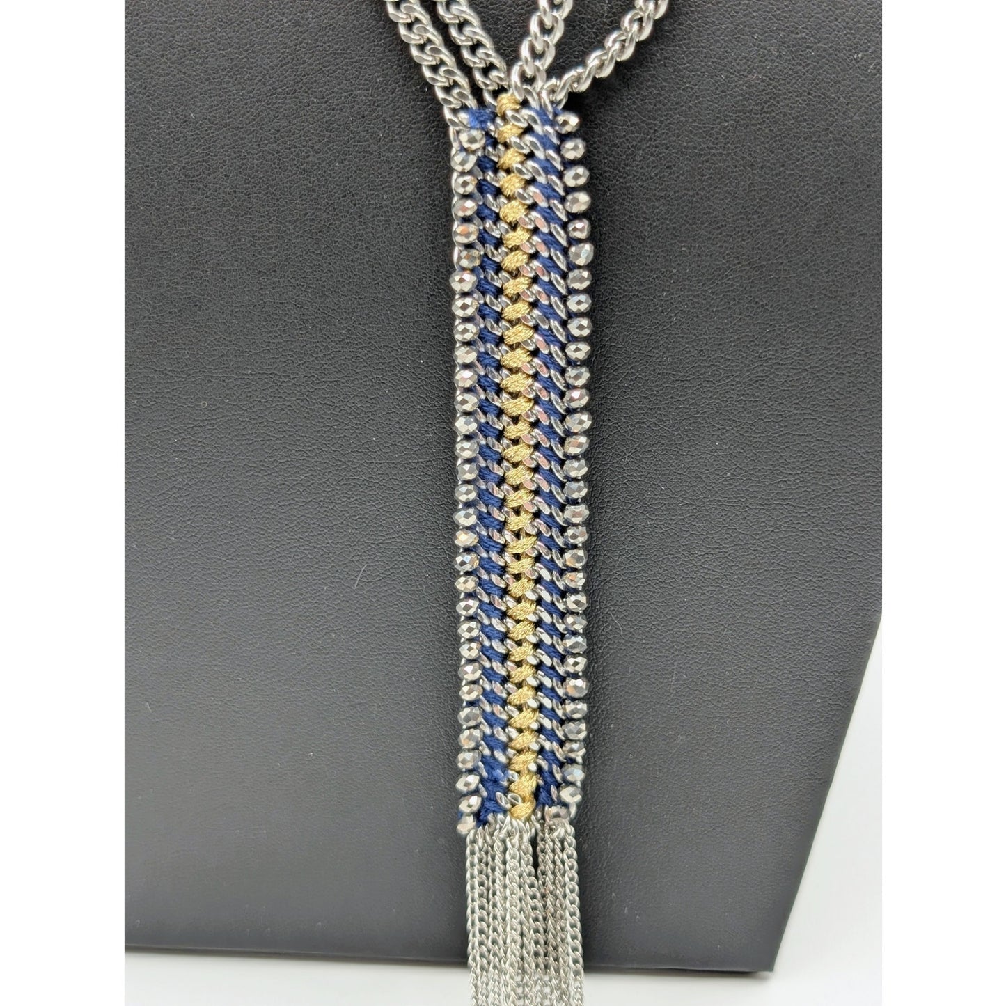 Stella & Dot Tessa Fringe Double Silver Tone Chain Long Tassel Necklace