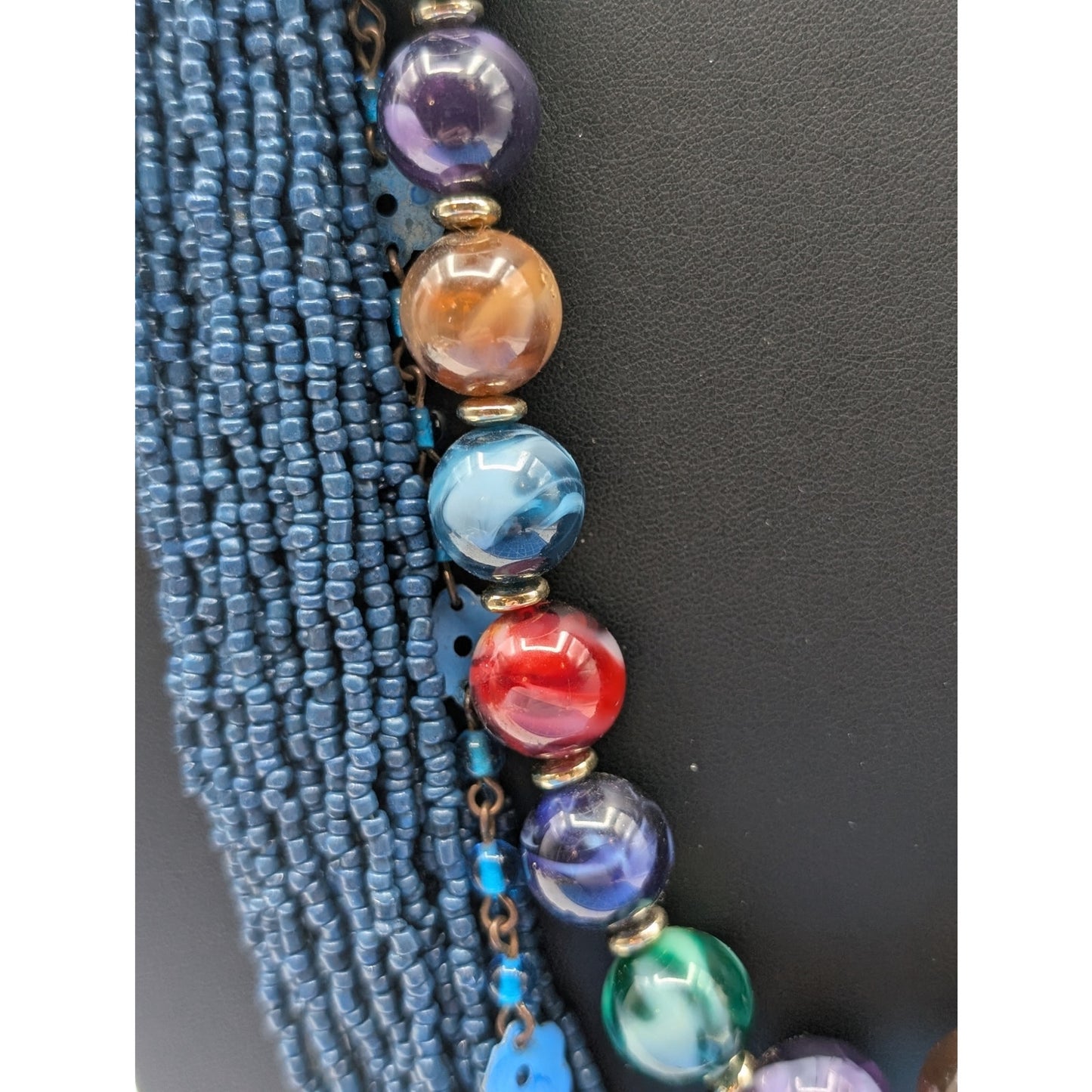 Three Piece Blue Vintage Tribal Boho Look Necklace Layered Lot