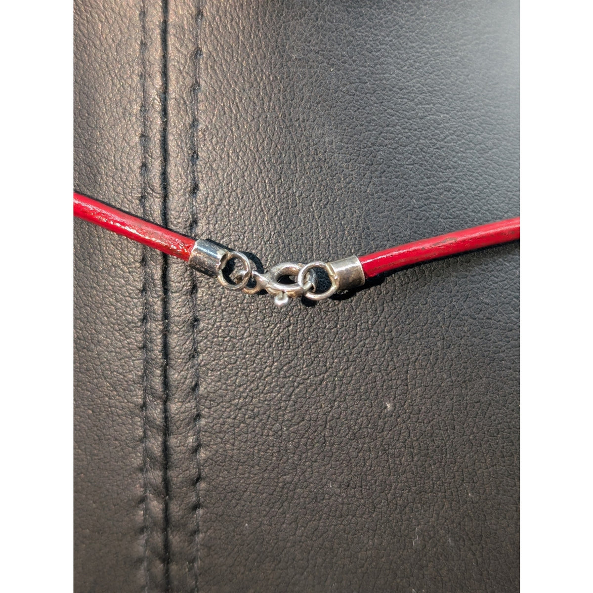 Vtg 925 Sterling Mexican Taxco Red Jasper Pendant Red Leather Cord Necklace