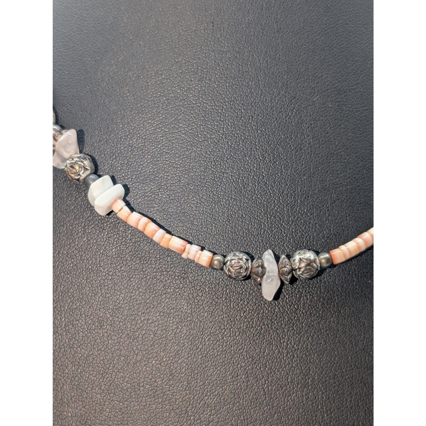 Vintage Liquid Silver Pink Shell Heishi Bead 17" Necklace