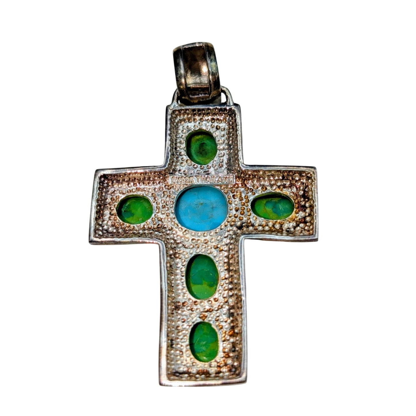 Vintage SX Southwestern Sterling Turquoise Cross 2.5" Pendant 20.70g