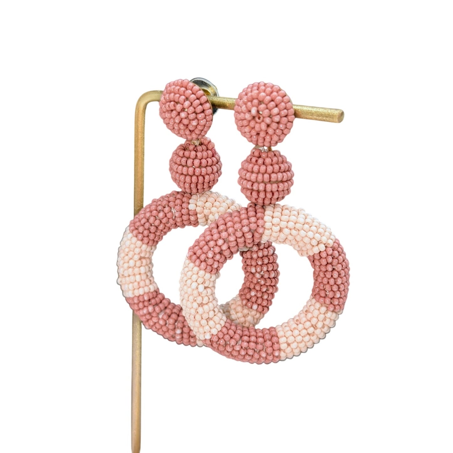Vintage Soft Mauve & Pale Pink Seed Bead Dangle Pierced Earrings