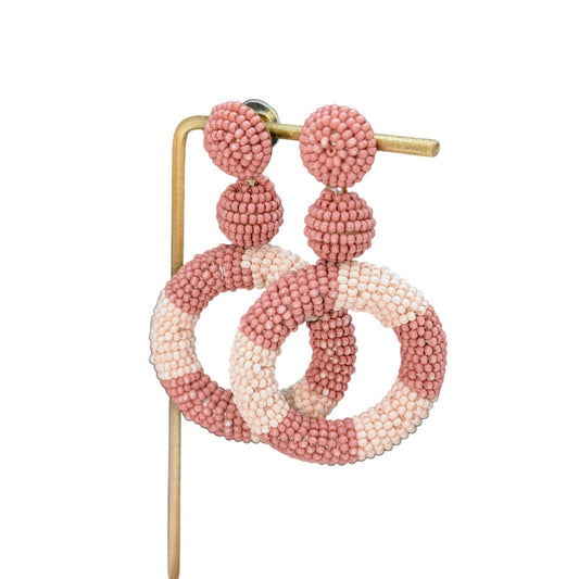 Vintage Soft Mauve & Pale Pink Seed Bead Dangle Pierced Earrings