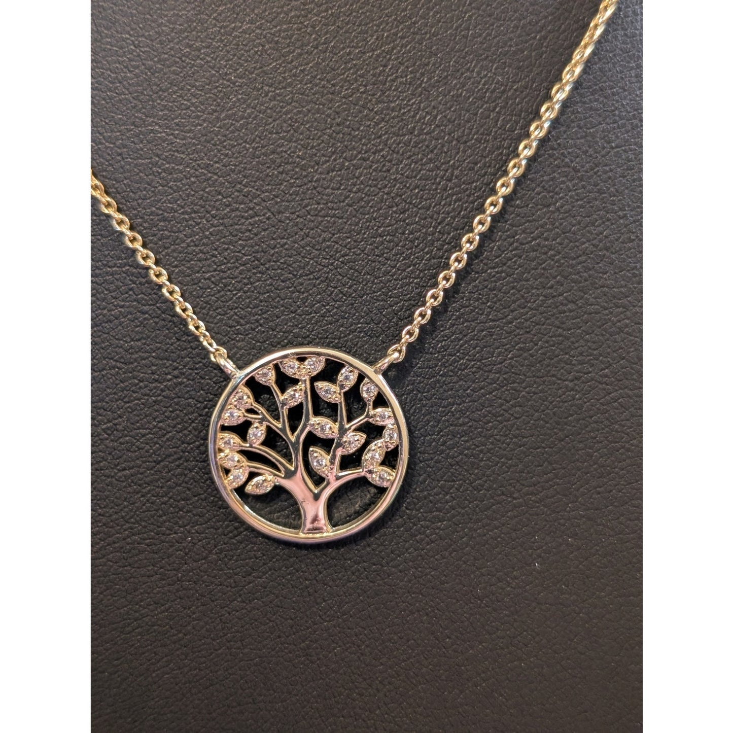 CZ Tree of Life Pendant Necklace in Yellow Vermeil Sterling Silver W/ 18" Chain