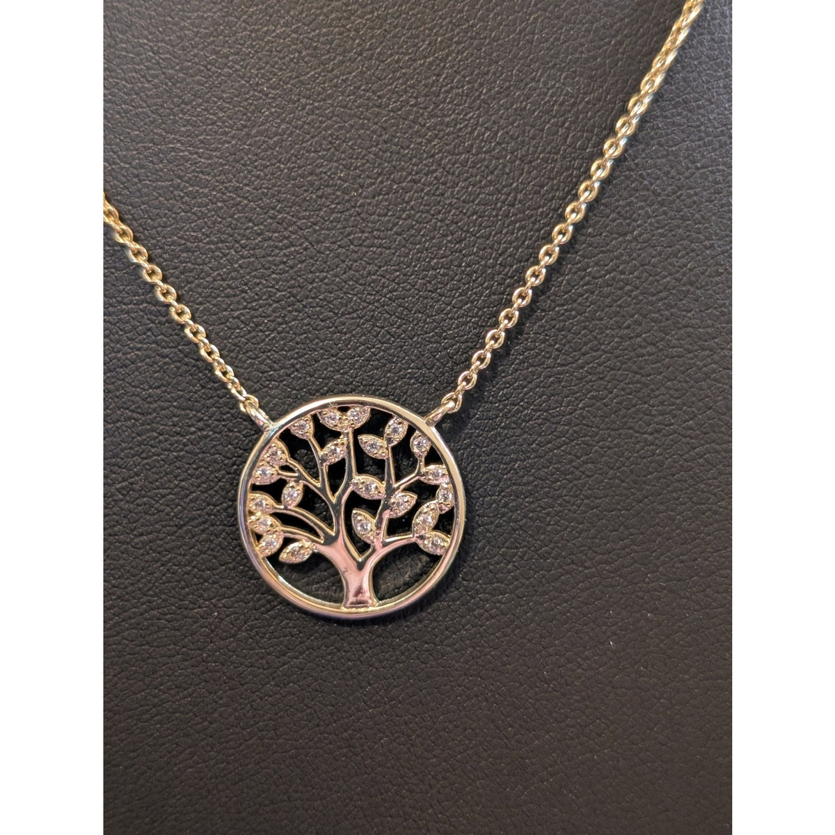 CZ Tree of Life Pendant Gold Tone 18" Chain Necklace