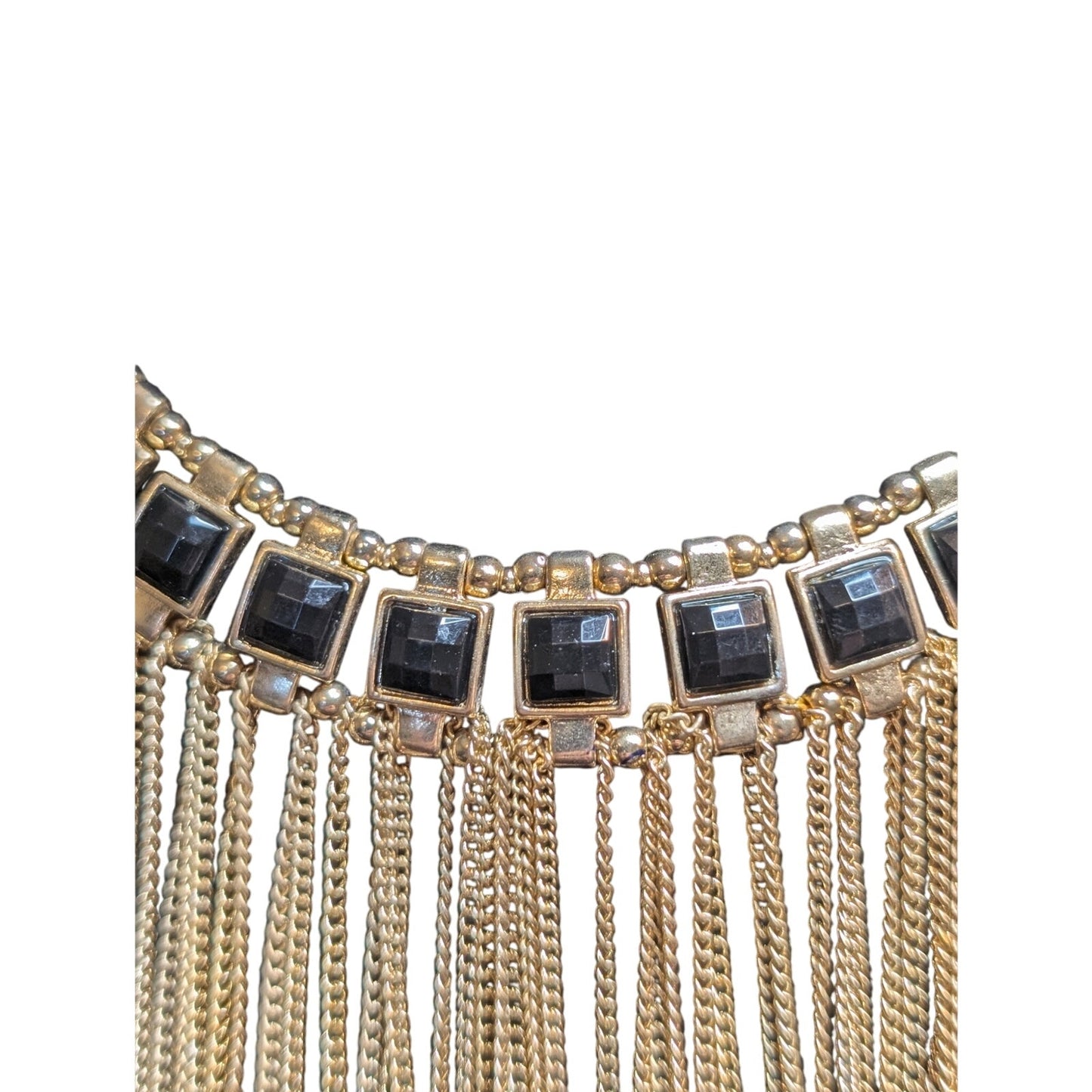 Gold Tone Beaded Chain Fringe Collar 16"-18" Necklace