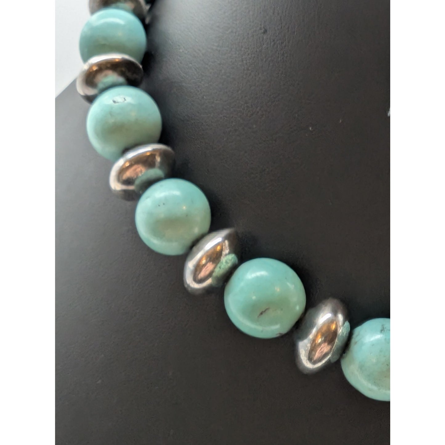 VTG 925 Sterling Silver Chunky Beaded Natural Stone Toggle Clasp Necklace 91.84g