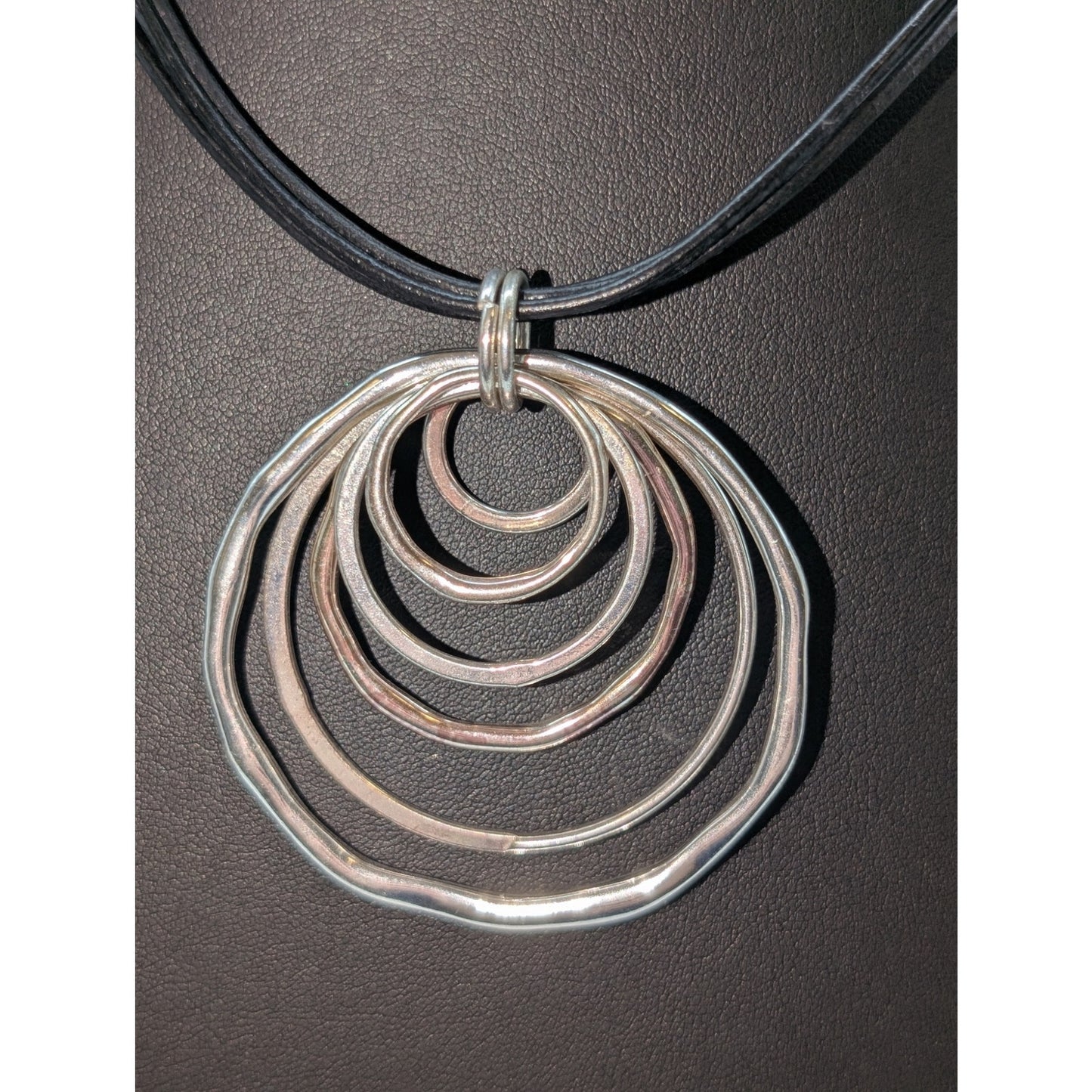 Anne Klein NWT Bullseye Pendant Black Corded Silver Tone Toggle Clasp Necklace