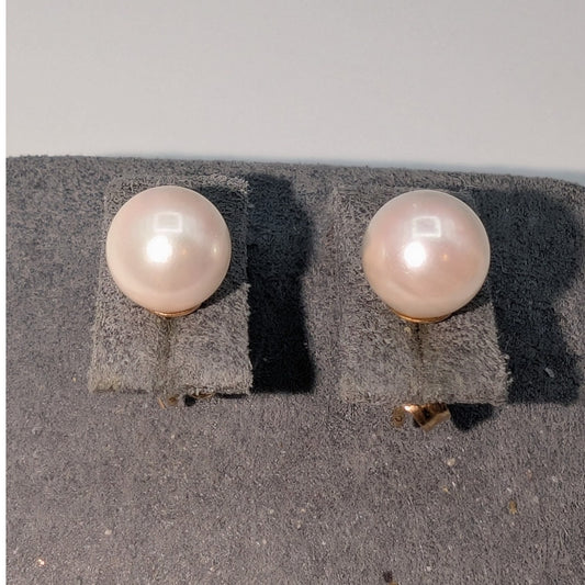 14K Gold Post 6.97mm Genuine Pearl Stud Earrings Total Weight 1.37g