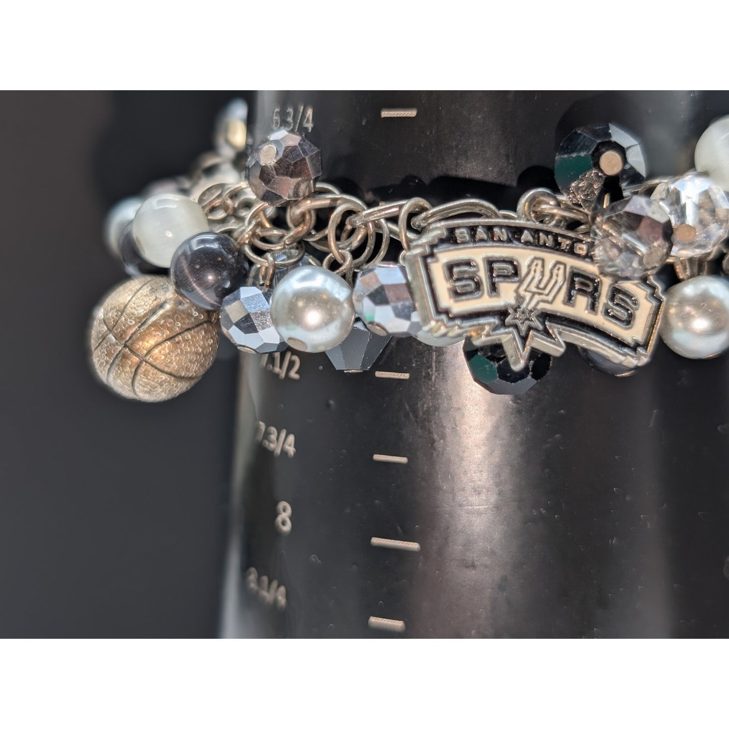 Silver Tone Spurs Basketball Cha Cha Bracelet