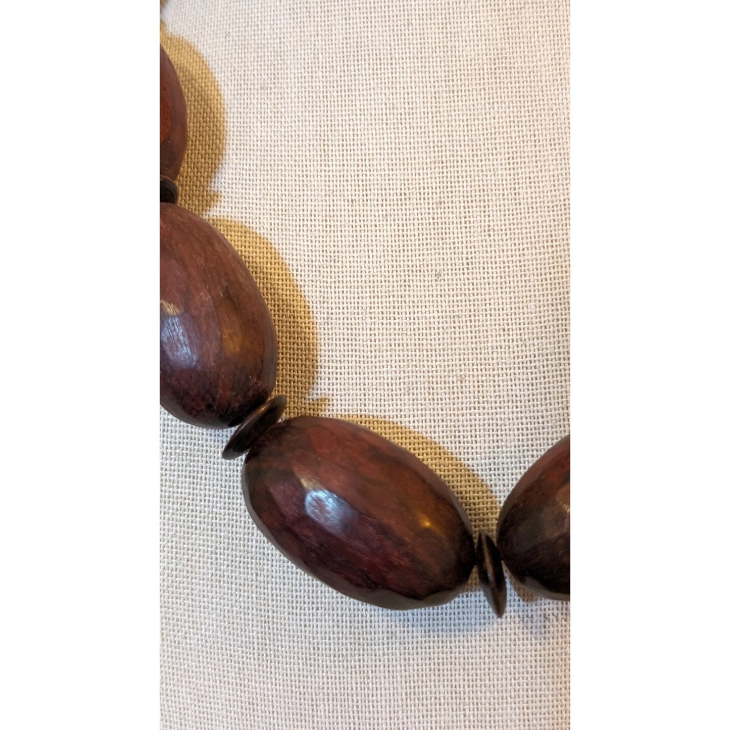Vintage Chunky Hand Carved Oblong Wood Beaded Tribal Vibe 20" Necklace