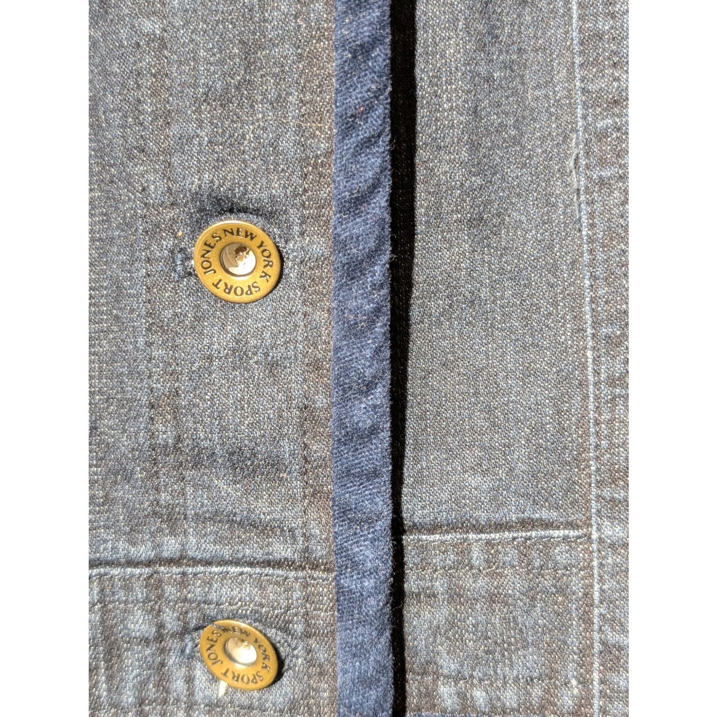 Jones New York Sport Stretch Denim Velvet Trim Military Jean Jacket Sz M