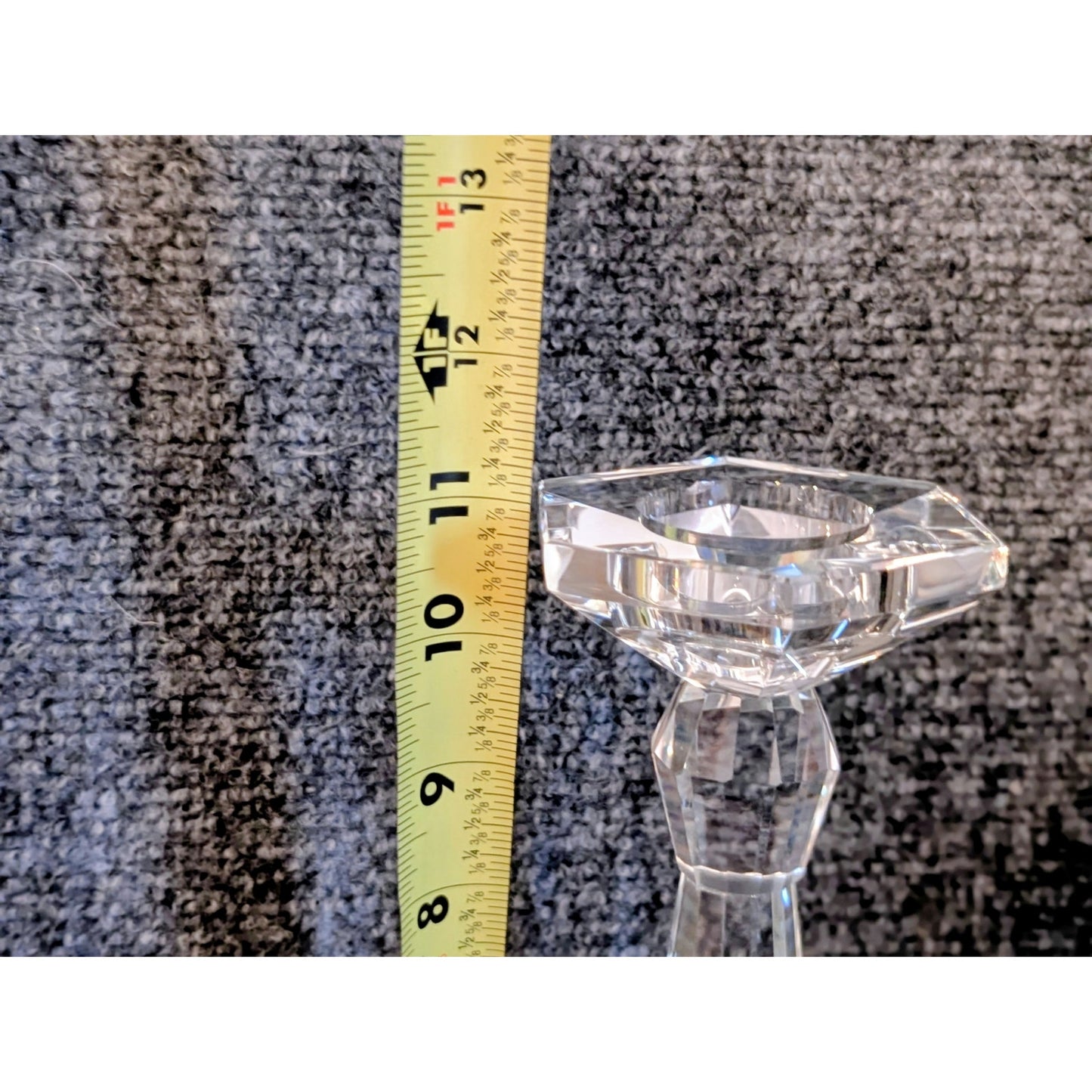 Set of Two Heavy Faceted Lead Crystal Candle Holders 11" & 9" Tall