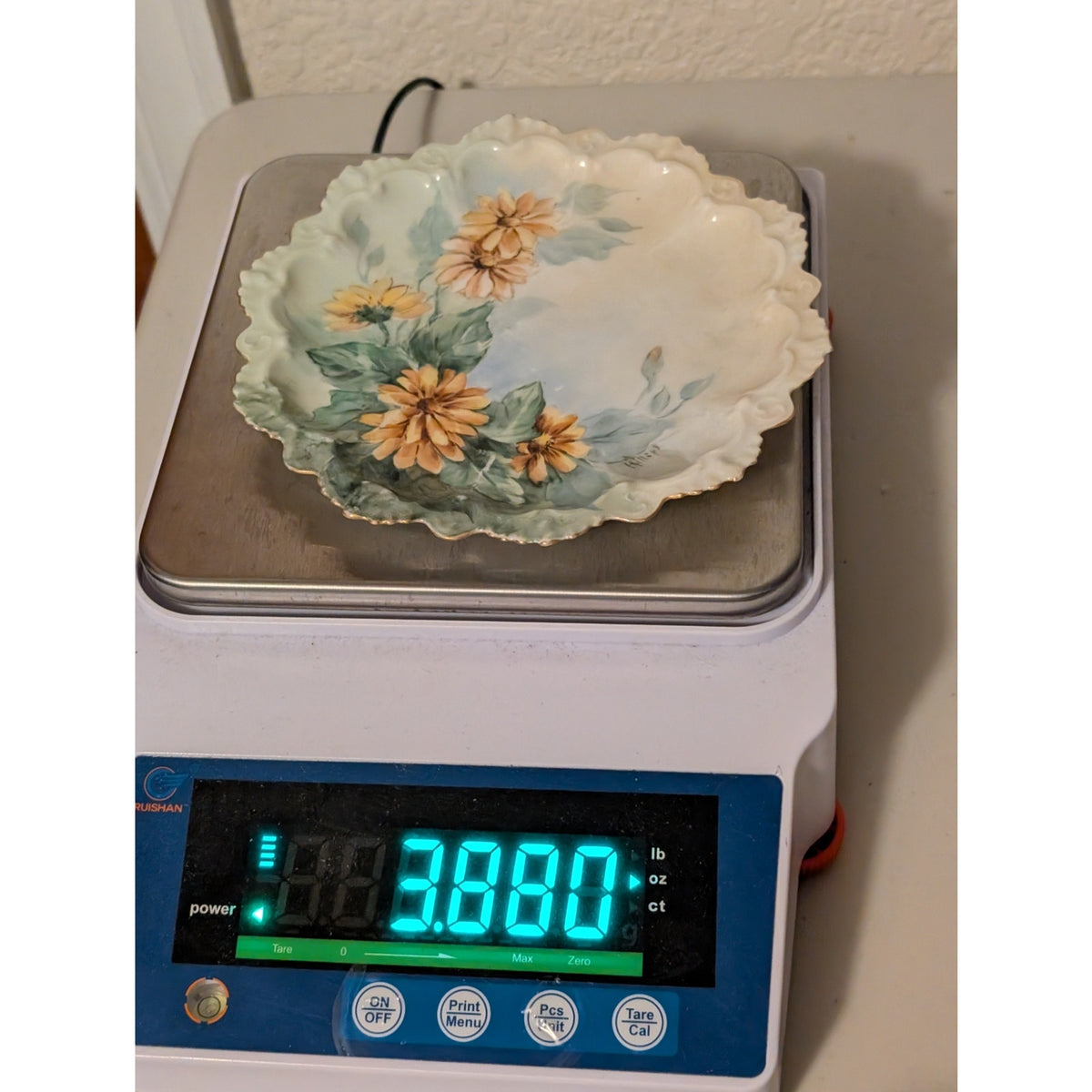 Vtg M.Z. Made in Austria Fancy Edge Hand-Painted Yellow Flower 6" Plate Signed
