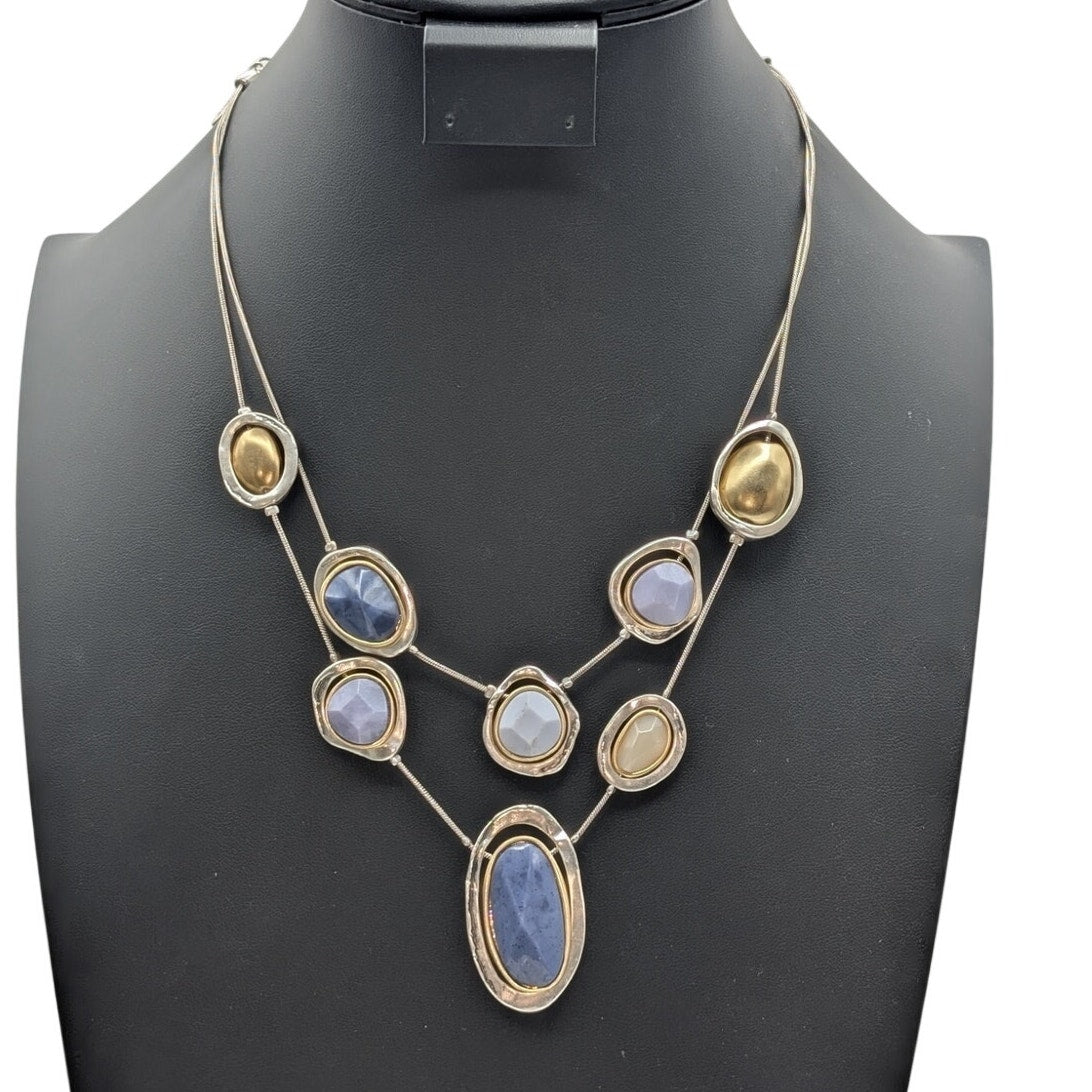 Chico's Light Blue Dark Blue Gold Tone & Silver Tone Beaded Chain Necklace