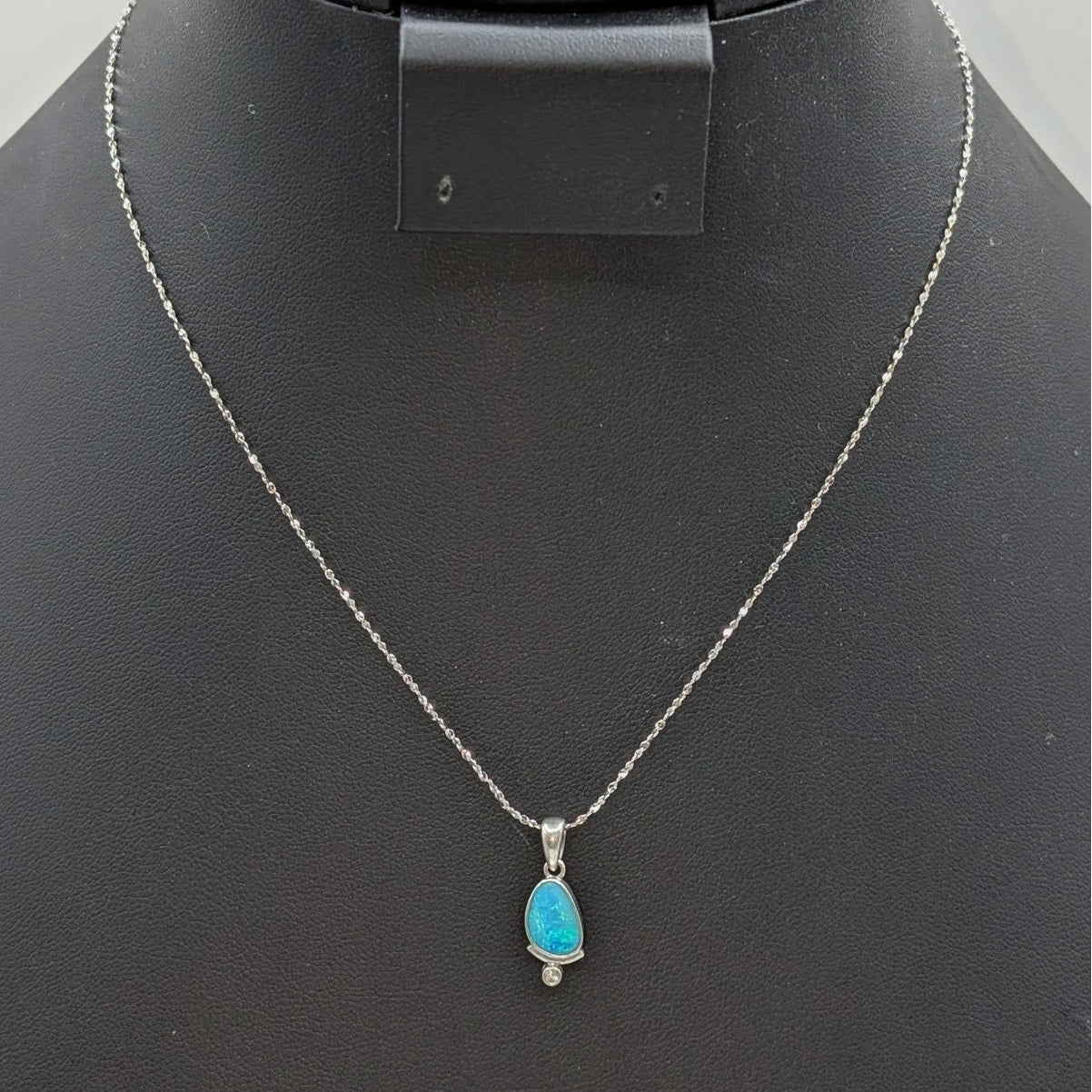 Vtg 925 Sterling Silver Opal White Sapphire Pendant 16" Sparkle Chain Necklace