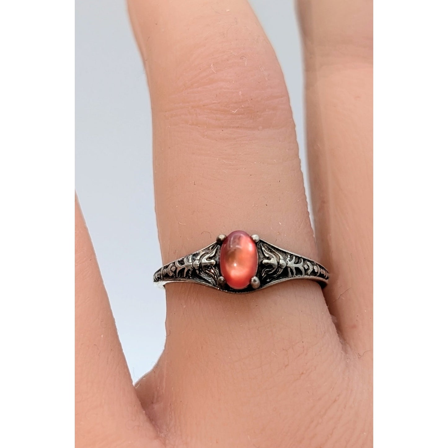 Antique Designer WMCO Orange Paua Shell Sterling Silver Ring Size 6.75